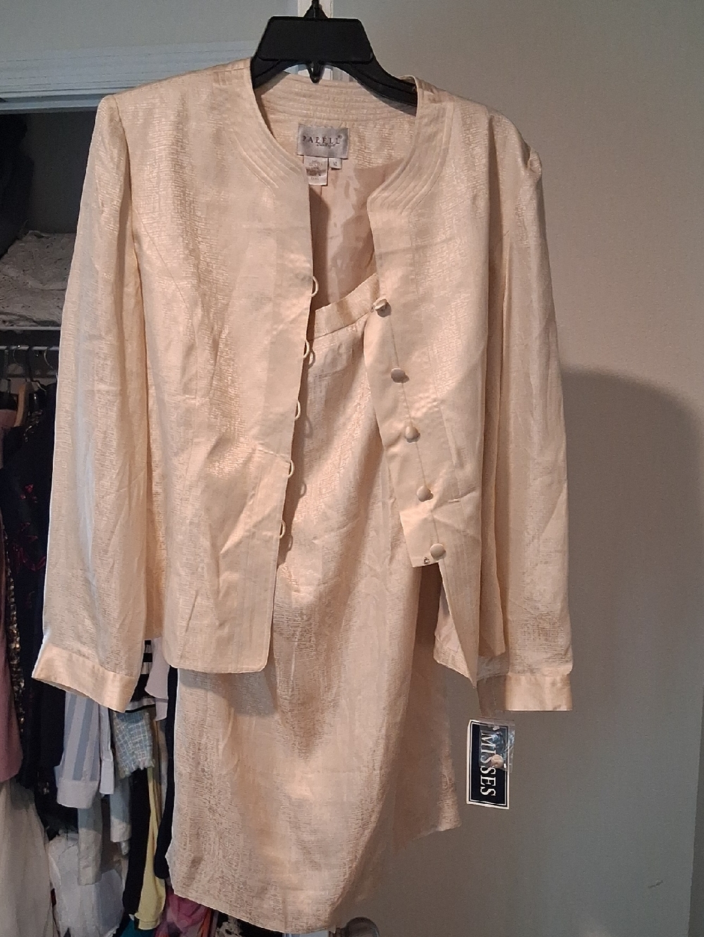 Neutral Cream Two-Piece Satin Jacket and Dress Set